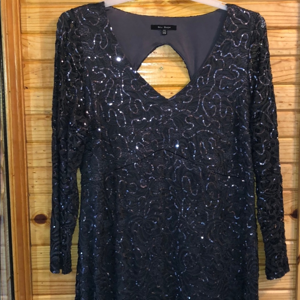 Pewter lace with sequin floor length gown